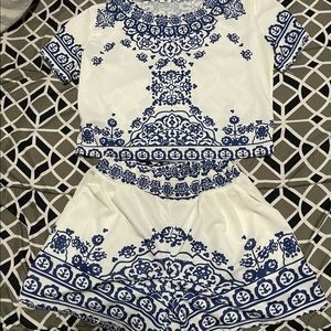 Vintage Porcelain Print Short Sleeve Shorts Set